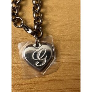 Silver Tone Heart Initial G Charm Bracelet Chunky Cable Link Chain 8.5 Inch
